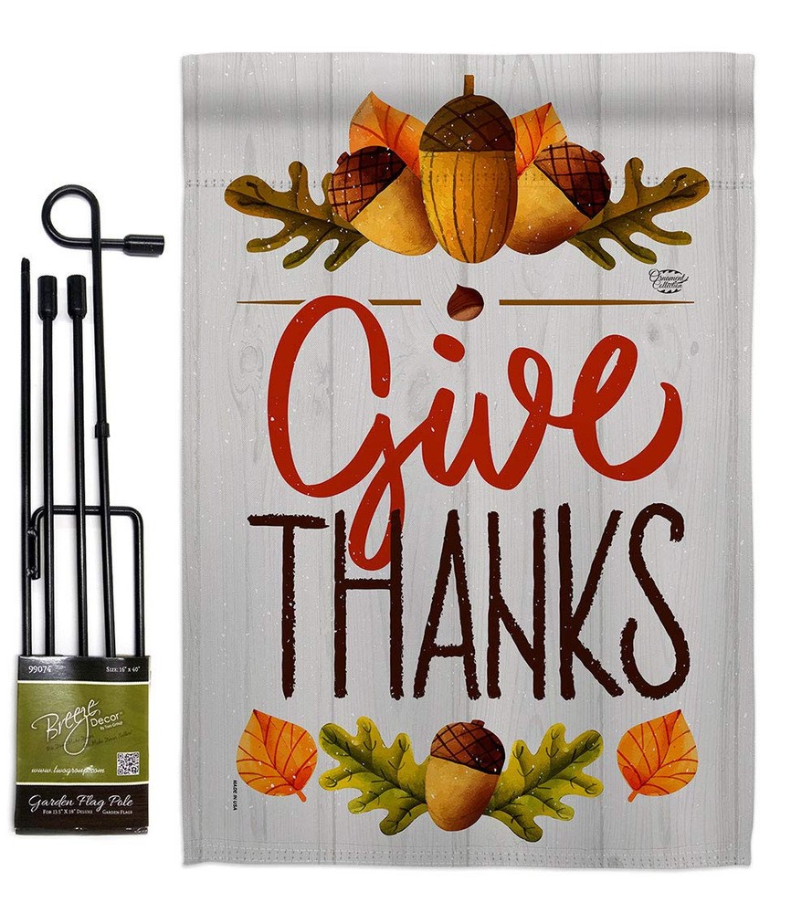 Give Thanks Garden Flag - Set with Stand Fall Thanksgiving Turkey Gobble Pump...
