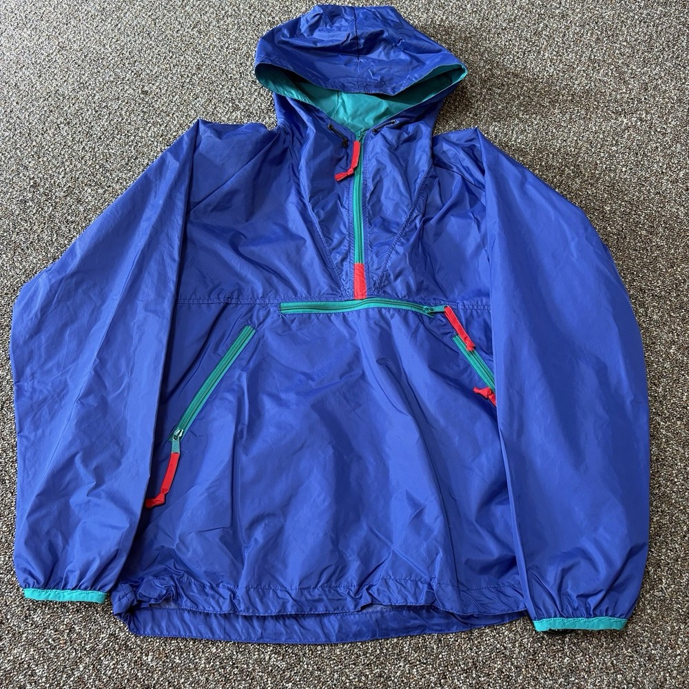 1990s Sierra Designs Windbreaker Utility Weather Hooded Quarter Zip Blue Vtg L