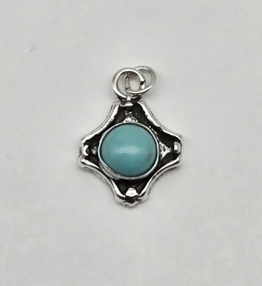 VTG Sterling Silver Turquoise Petite Modernist Southwest Charm Pendant - 1.3g