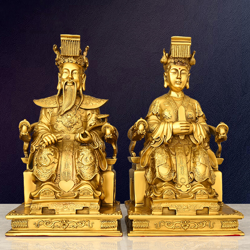 China Taoism Myth Bronze Dragon Jade Emperor Queen Mother Immortal God Pair Stat