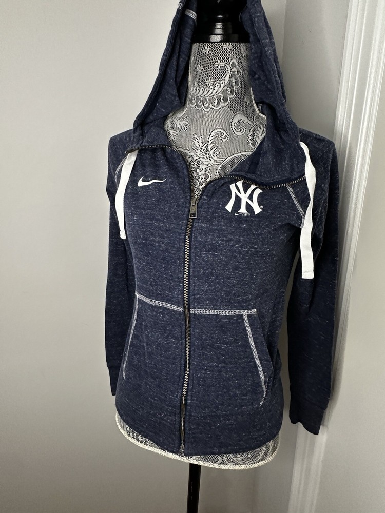 Nike New York Yankees Womens Full Zip Hoodie Heather Gray Logo XS