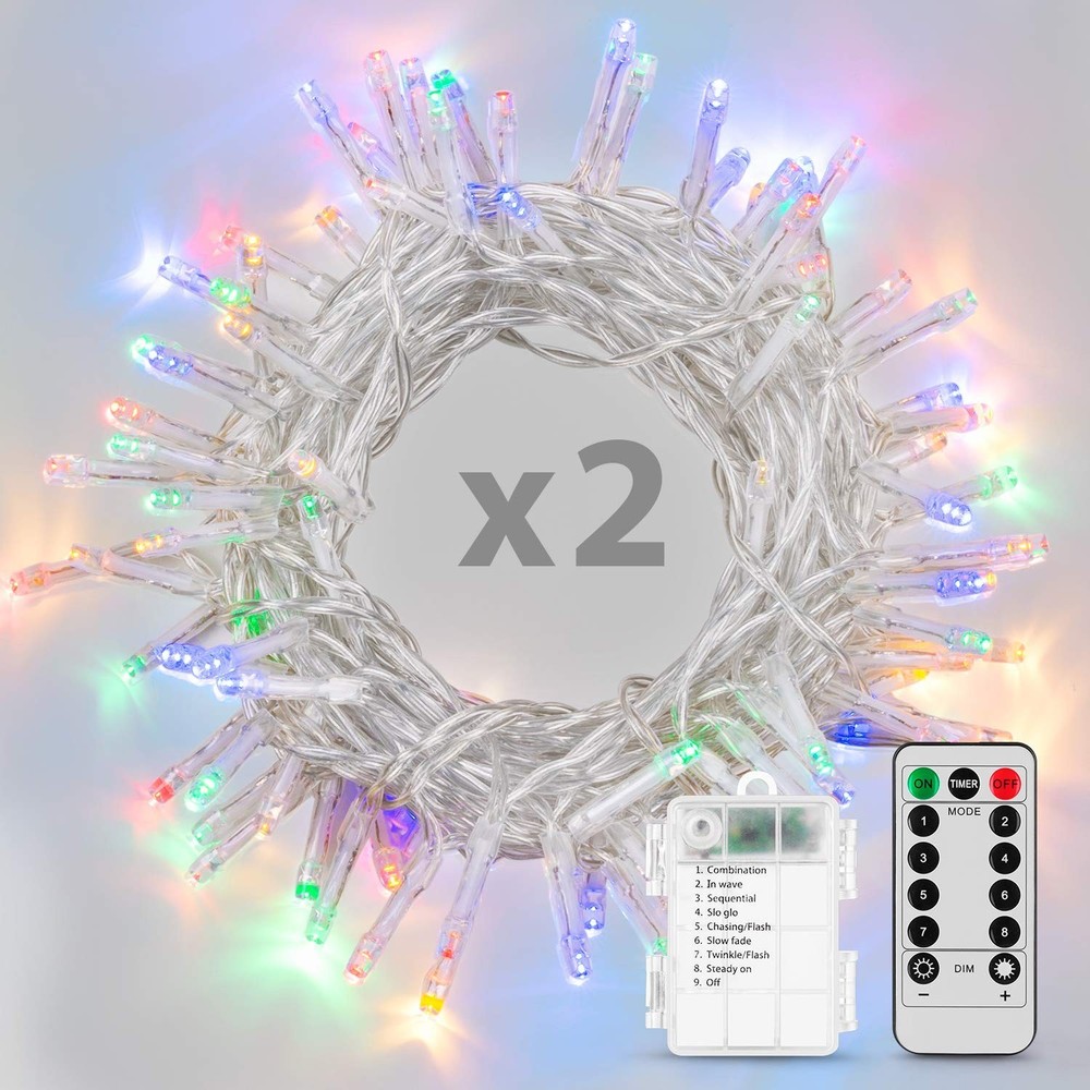 2 Pack 16.4ft 50 LED Battery String Lights with Remote Timer Waterproof  