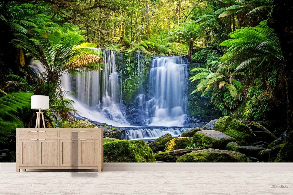 3D Forest Waterfall Landscape Wall Murals Wallpaper Murals Wall Sticker