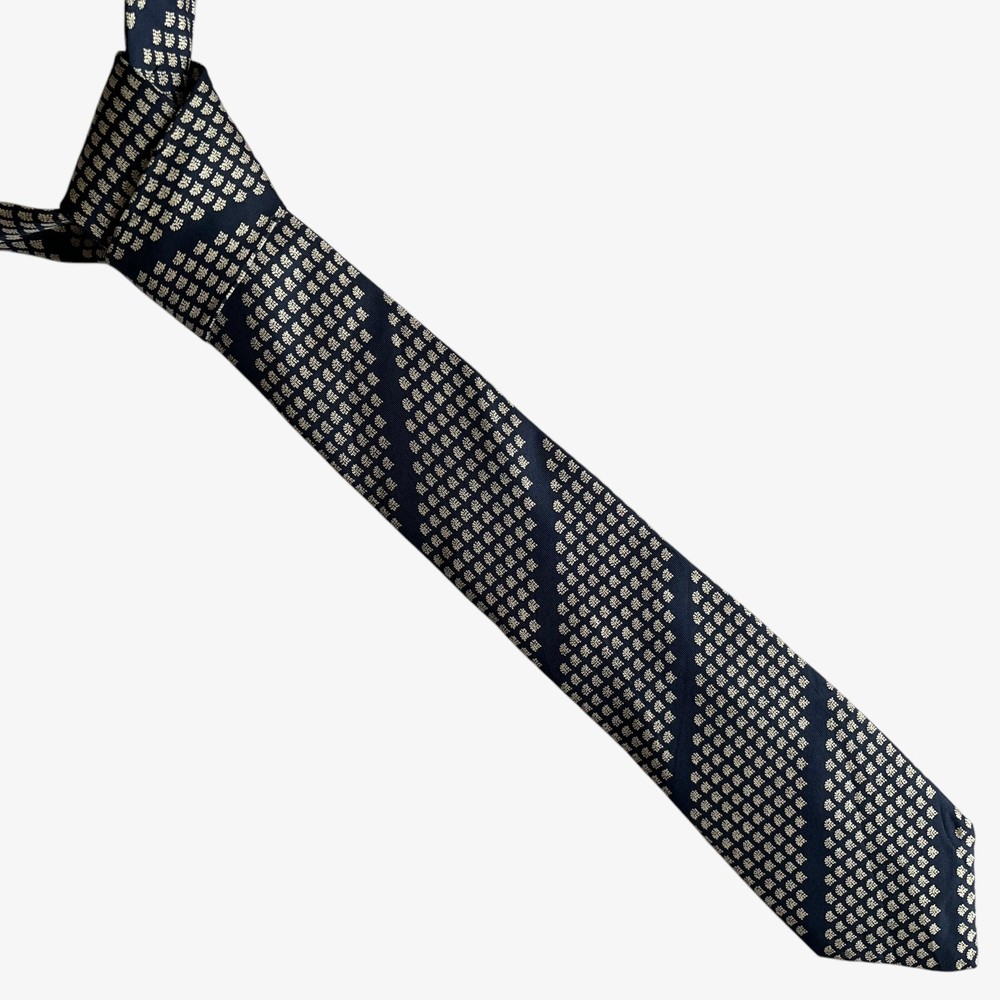 Vintage 80s Givenchy Gentlemen Paris Geometric Striped Navy Silk Tie, 90s Retro