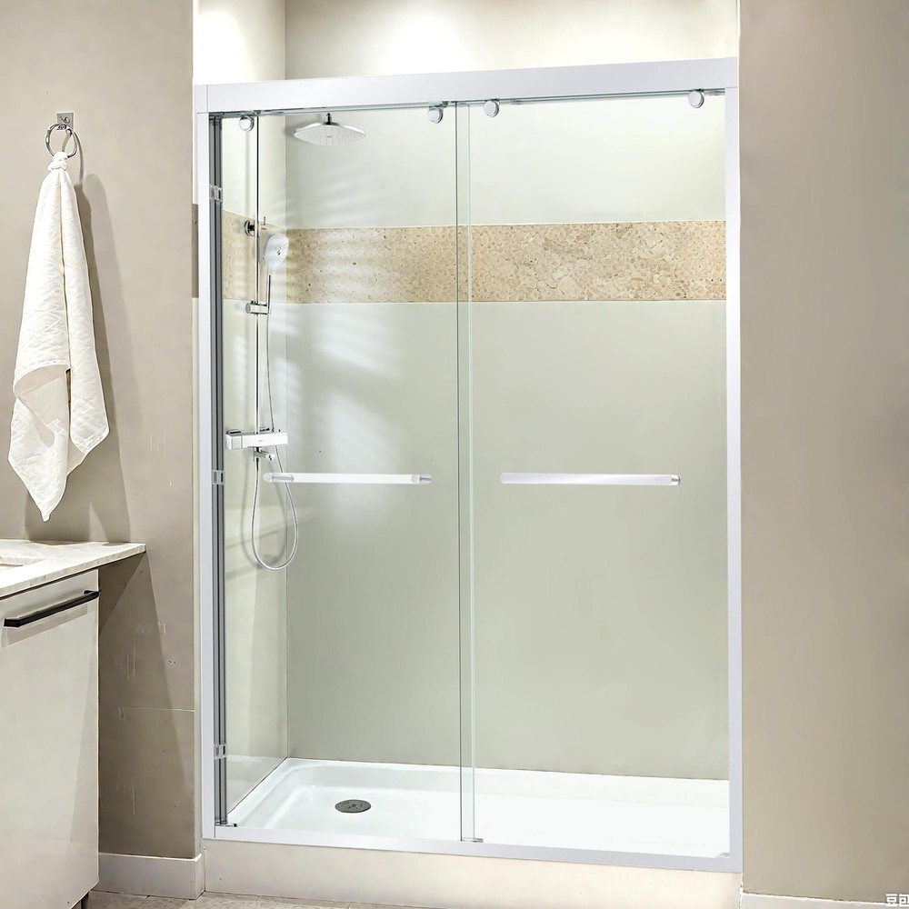 60W 76H 8mm Double Sliding Glass Shower Door with SGCC ANSI Tempered Safety Glass-image