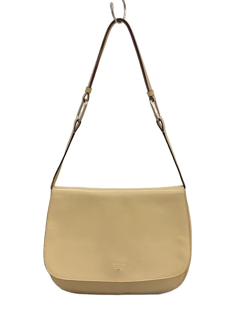 RARE PRADA Leather Shoulder Bag CRM Plain Vintage