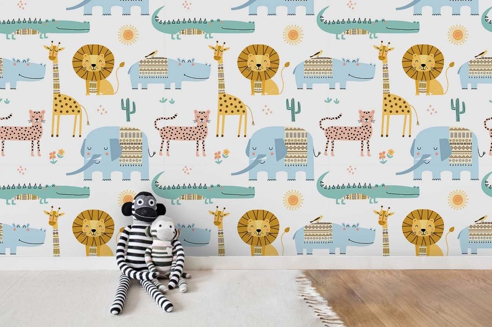 3D Africa Animals Cartoon Pattern Wall Murals Wallpaper Murals Wall Sticker