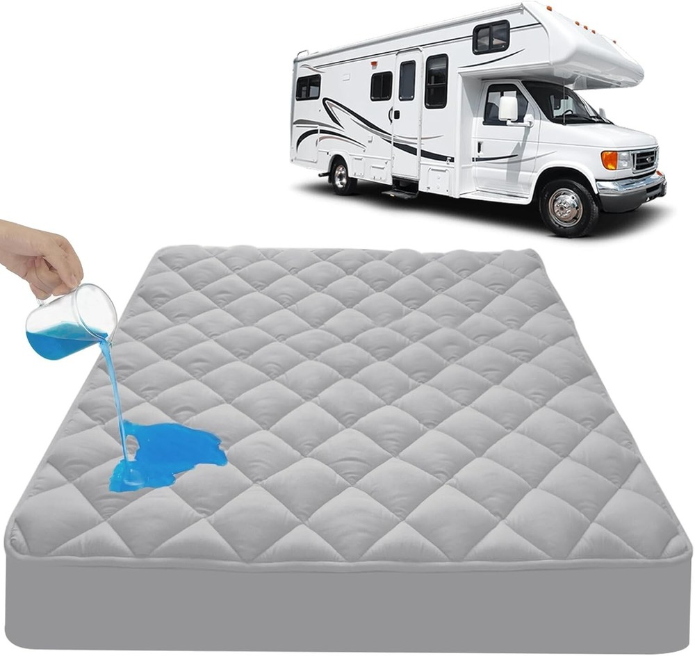 Waterproof RV Short Queen Mattress Pad Quilted Fitted Protector (Up to 20
