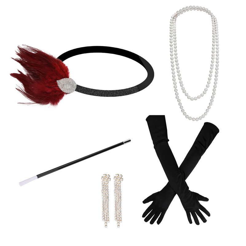 1920S Great Gatsby Accessories 5Pcs/Set For Women Costume Flapper Headpie Medium