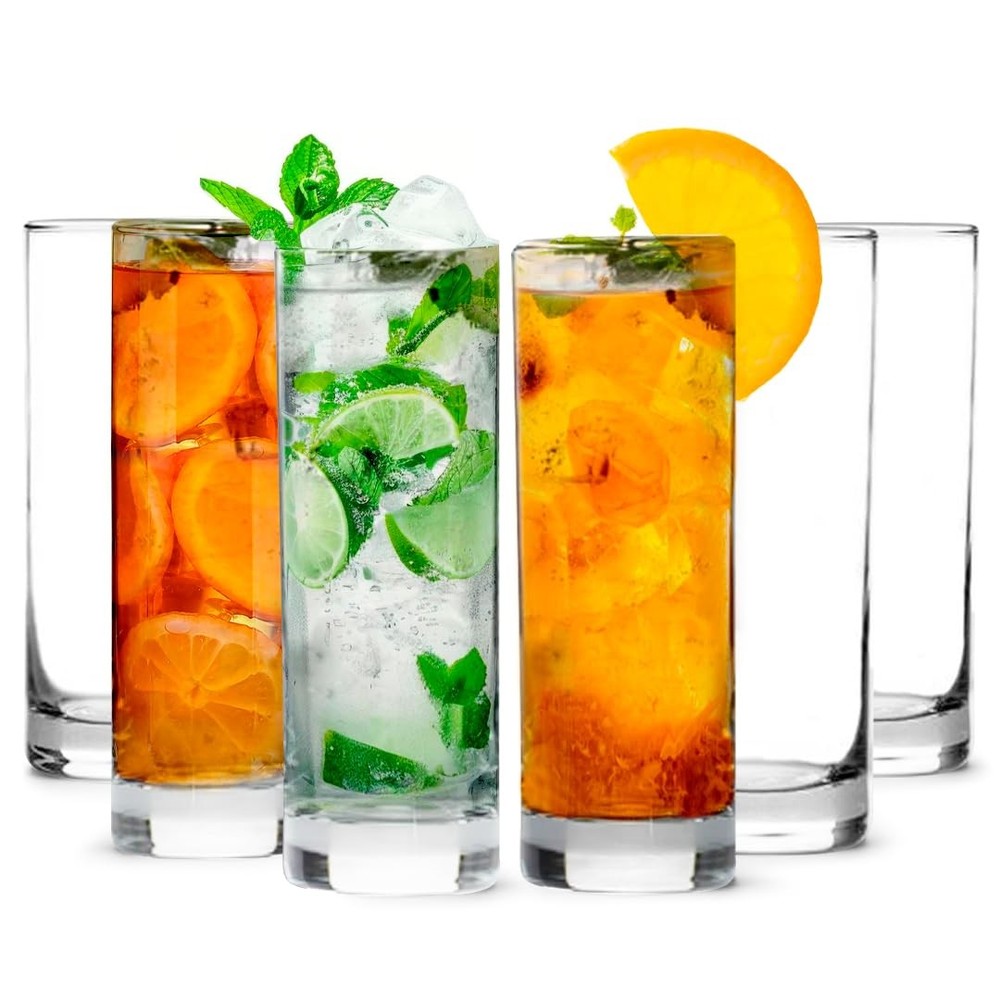 Elegant 12oz Highball Glass Set of 6 - Premium Tom Collins Glasses for Cocktails