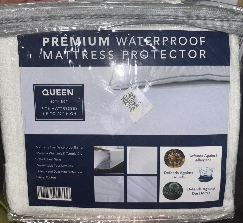 Queen Premium Waterproof Mattress Protector, Brand New, Solid White, Soft