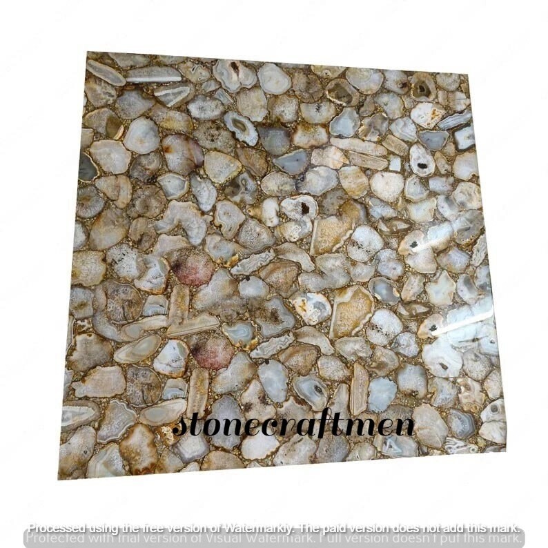 Natural Brown Agate Coffee Table Top, Handmade Agate Stone Center Christmas Sale-image