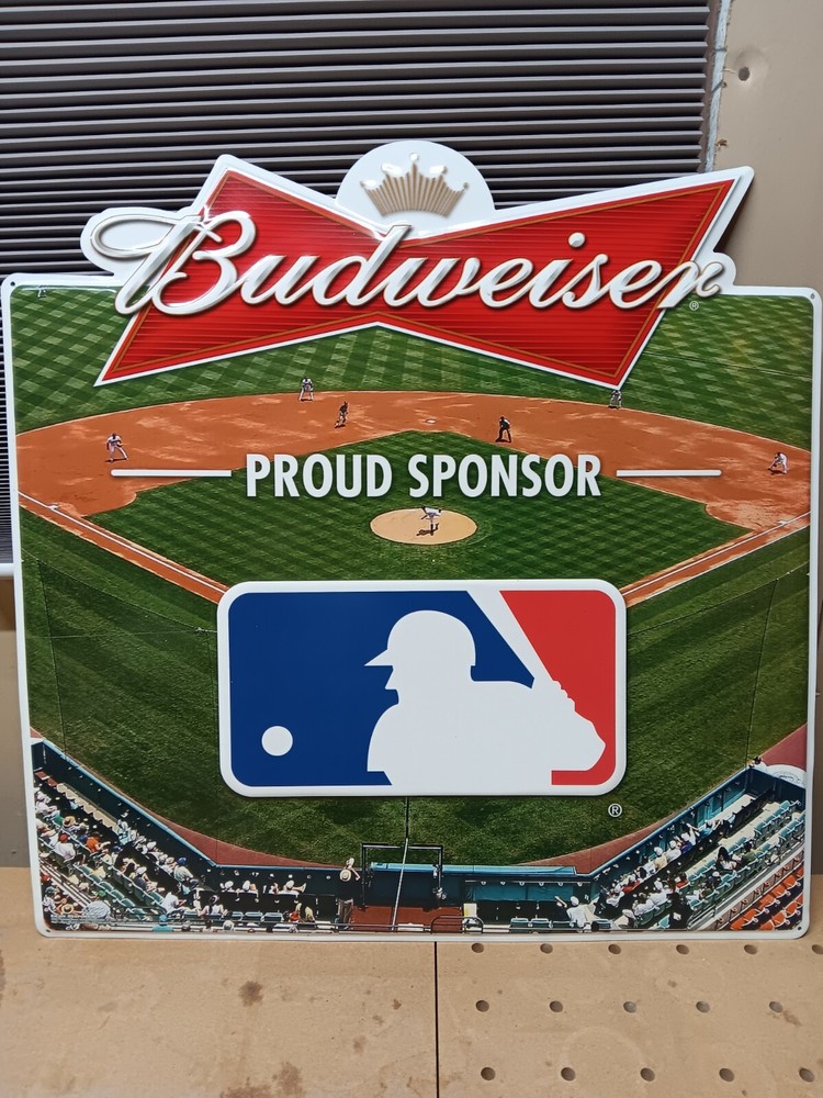 Budweiser Metal Bar Sign Baseball