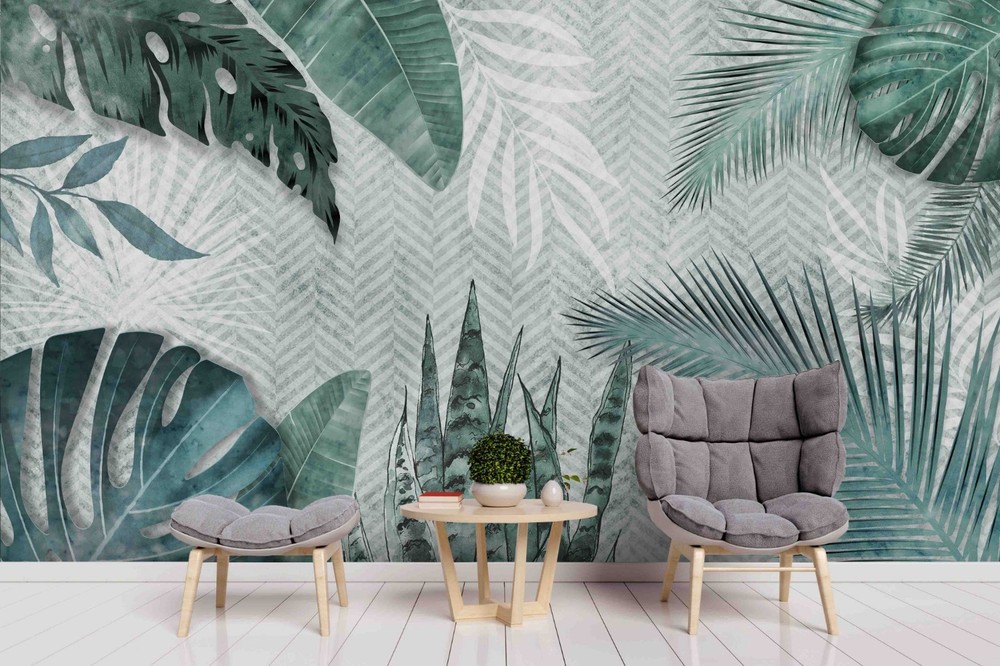 3D Tropical Plant Leaf Watercolor Wall Murals Wallpaper Murals Wall Sticker
