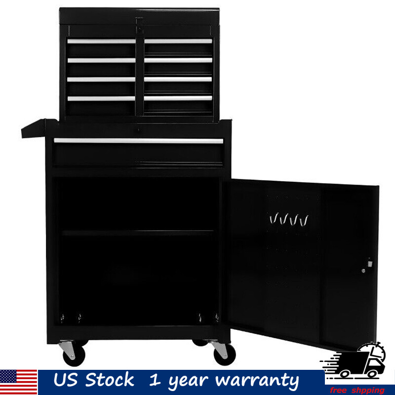 5-Drawer Rolling Tool Chest with Lockable Wheels & Detachable Top - 2-in-1 Black Toolbox
