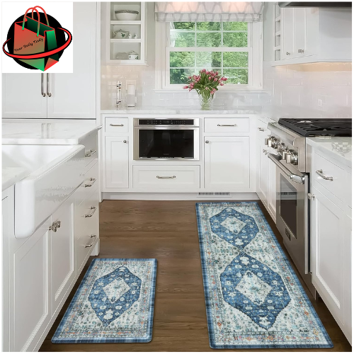 Collive Boho Kitchen Rugs Set of 2 Non Skid Kitchen Mats for Floor Cushioned ...