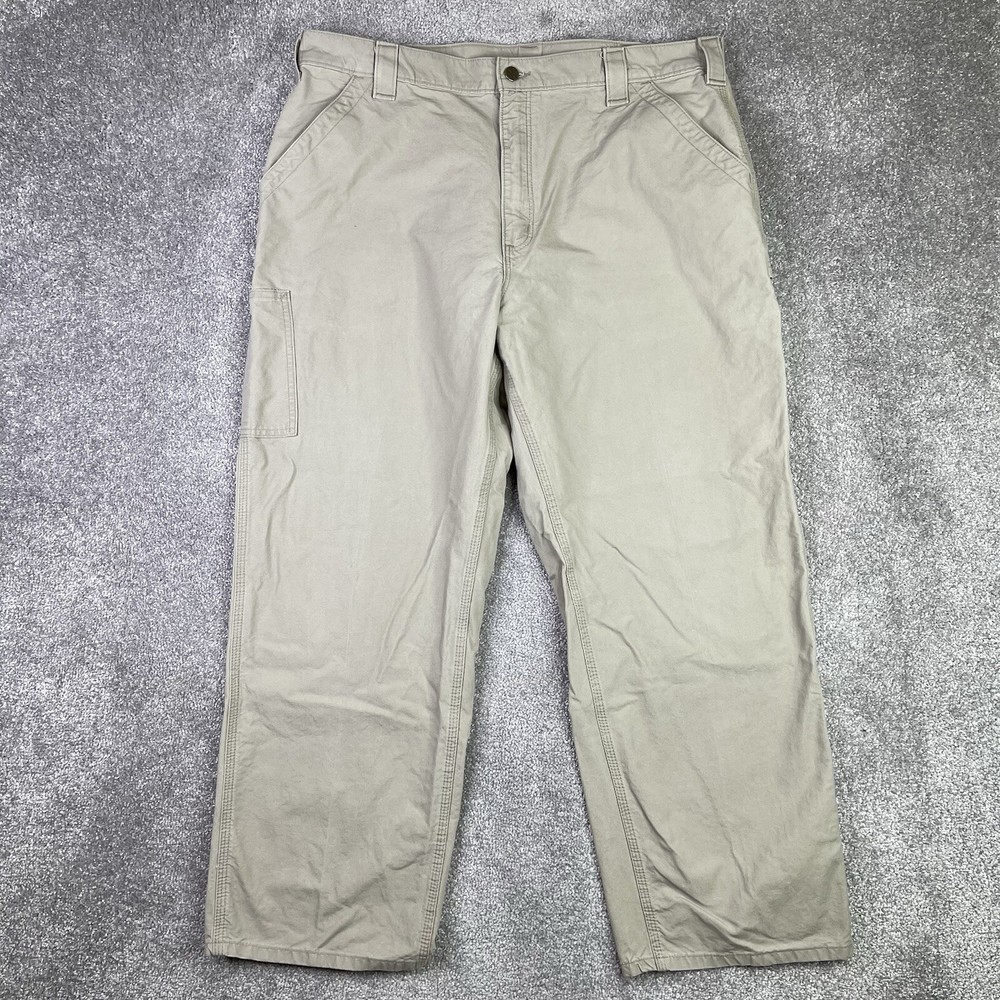 Carhartt Pants Men’s 38X29 Beige Straight Dungaree Carpenter Hammer Loop Pockets