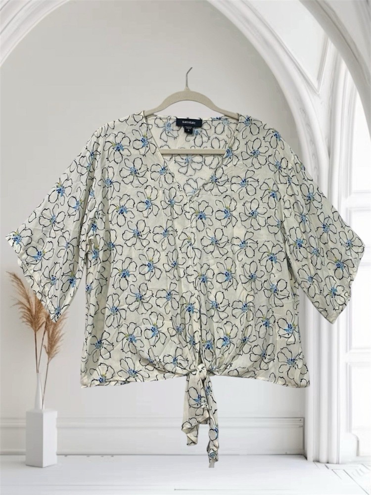 Karen Kane Floral Tie Front Top Women’s Size Small V Neck Flutter Sleeve $128