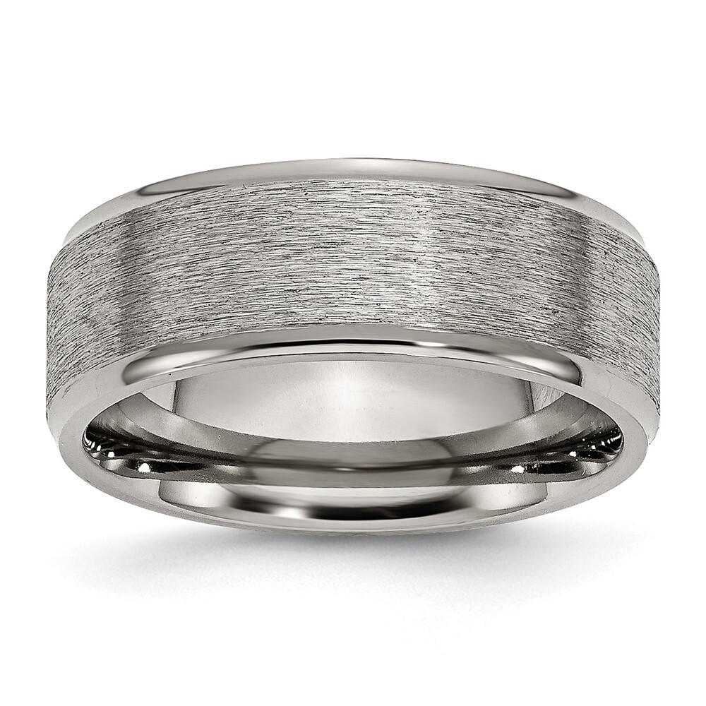 Titanium Brushed Center 8mm Ridged Edge Band Ring Size 12 for Men 4.57gm