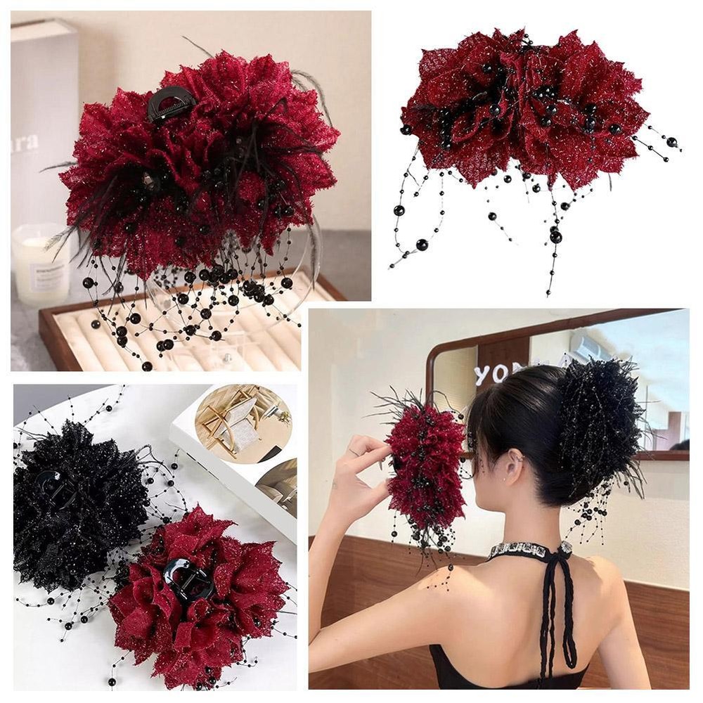Tassel Grasping Clip Peony Flower Shark Clip Elegant Crab Hair Clips Women T7N7