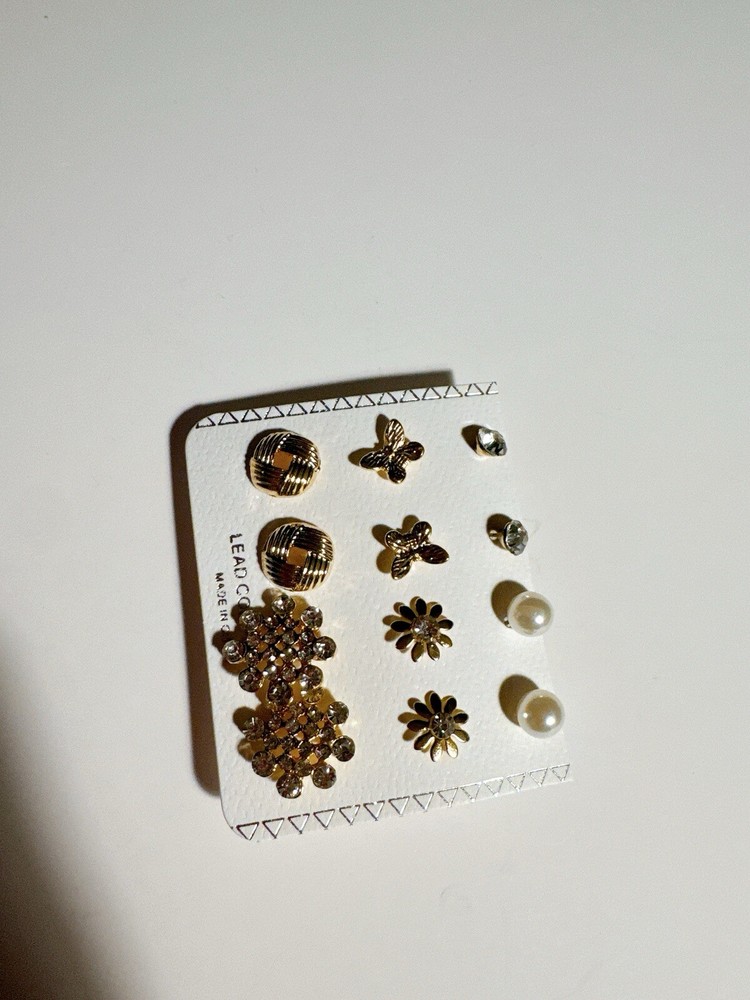 6-Piece Sterling Silver Gold-Tone Earrings for Women