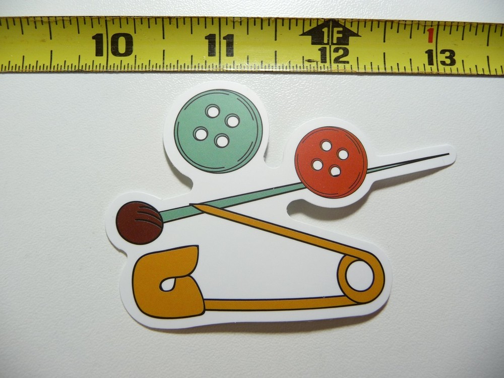 BUTTONS PIN SAFETY DECAL STICKER SEWING SEW CLOTHING SEAMSTRESS