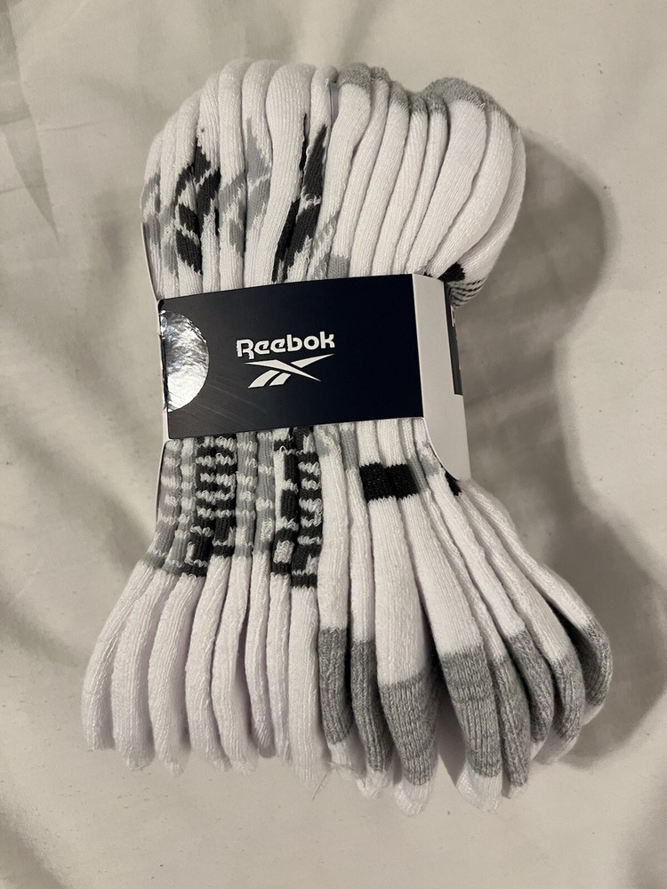 Reebok 8 PACK CREW WHITE/GRAY SOCKS MEN'S LOW CUT SIZE 6-12.5