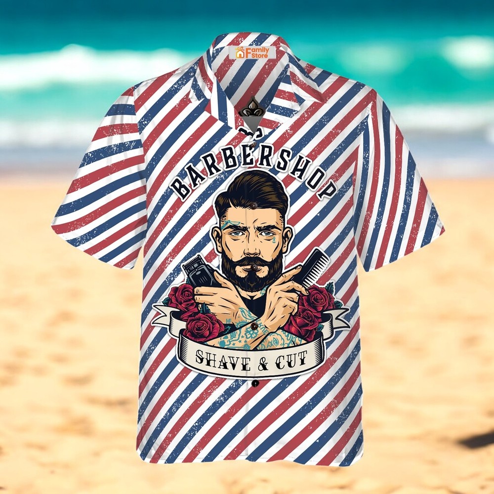 Barbershop Shave and Cut Hawaiian Shirt Design