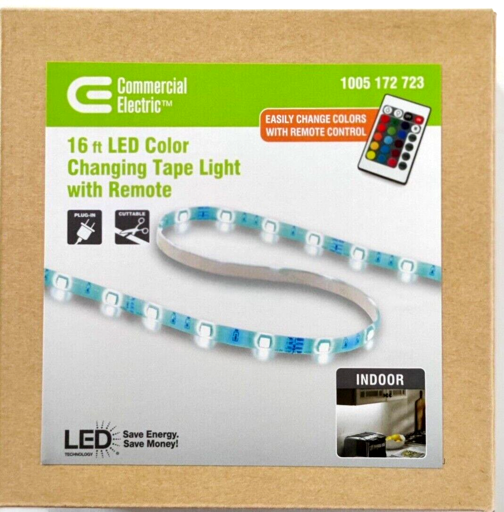 Lot of (2) Tape Light with Remote Commercial  Electric 16 ft LED Color Changing