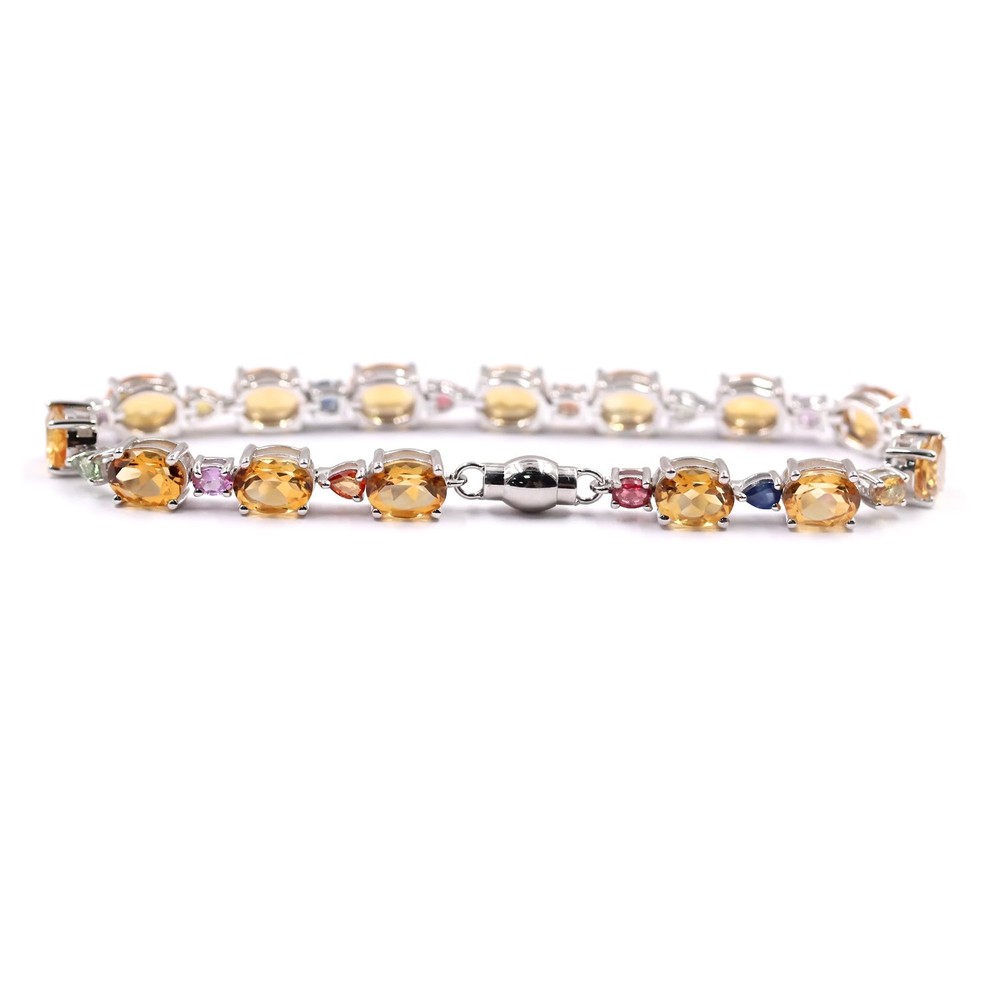 925 Sterling Silver Women’s Tennis Bracelet with Citrine and Multi Sapphire Gemstones