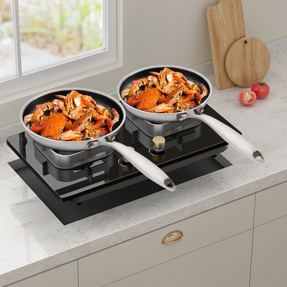 2 Stainless Steel Frying Pan 26cm+30cm With Handle And Lid.