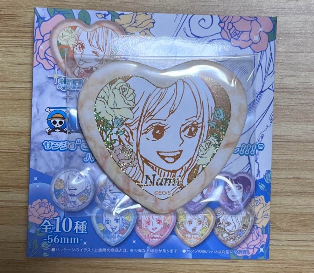 One Piece Heart Shaped Nami Button Badge Holo Finish