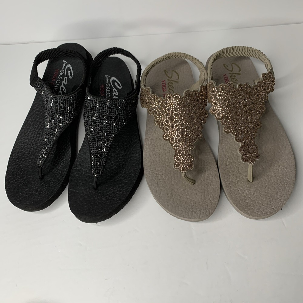 Skechers Lot Of 2 Yoga Foam Meditation Comfort Sandals Black & Rose Gold Size 9