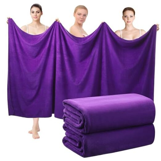 Oversized Microfiber Bath Towel 40x80 Inches Jumbo Dark Purple 2-Pack