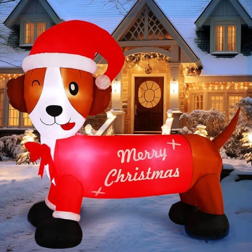 7FT Christmas Inflatable Dog Outdoor Decorations 7FT Inflatable Dog with Hat