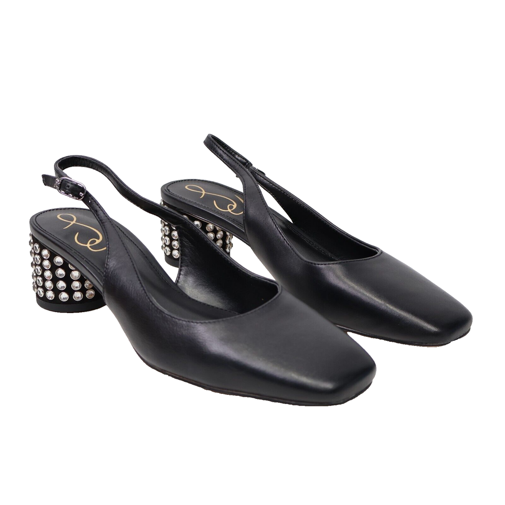 Sam Edelman Terra Gem Black Leather Slingback Kitten Heels, Women's Size 5.5 US, Originally Priced at $160