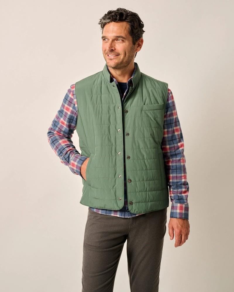 johnnie-O Apo Quilted Button Up Vest Sage Size XL