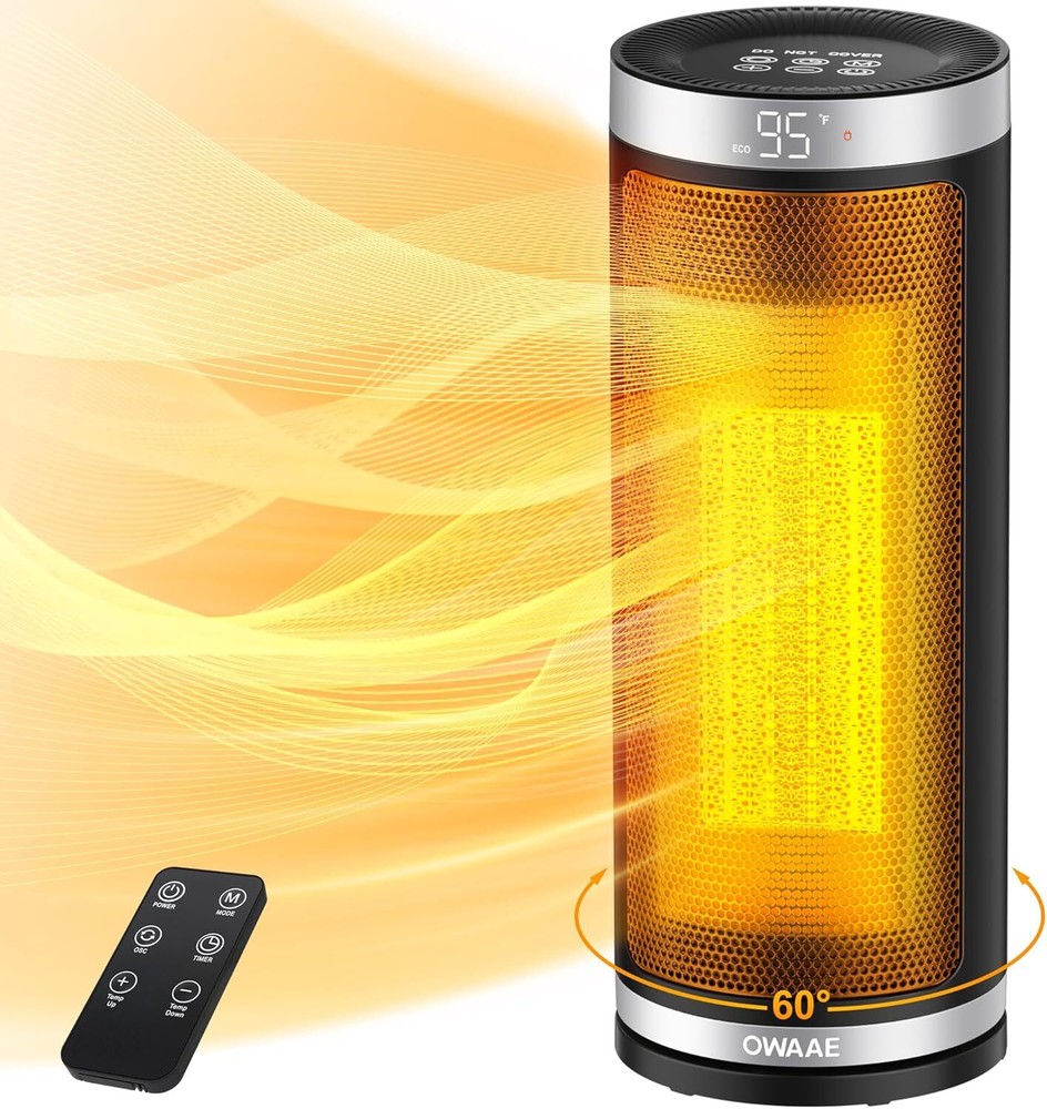 Space Heater, OWAAE1500W Portable Indoor Heater With 60°Oscillating, 3 Silver