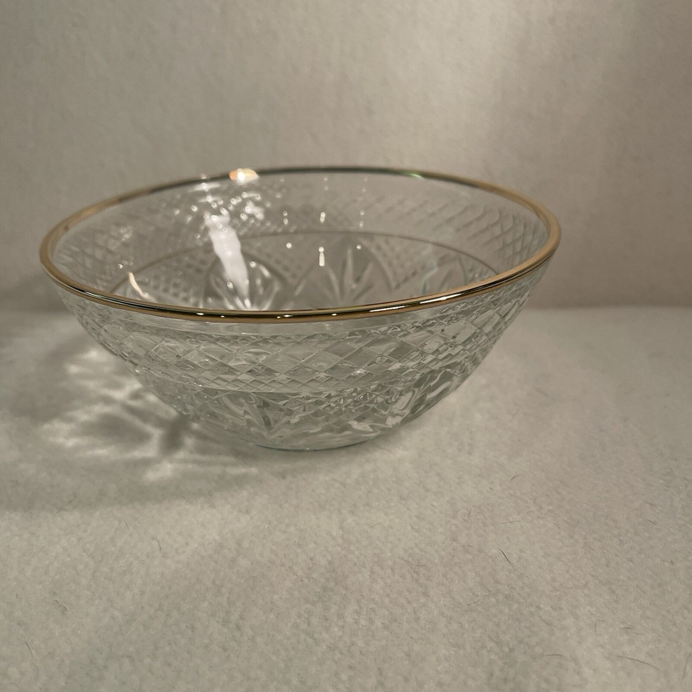 Antique Luminarc 18 K Gold Rim Clear Glass Salad Candy Nut Bowl
