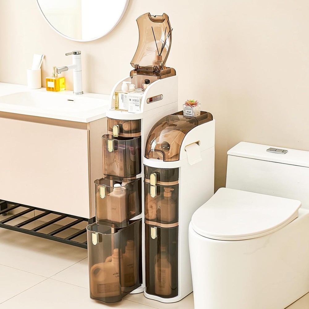 4-Tier Slim Bathroom Storage Cabinet 7.1 Inch Narrow Tall Organizer