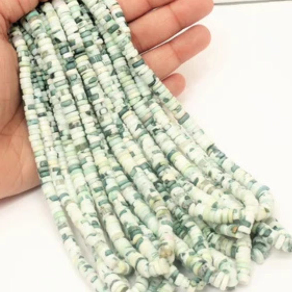 Amazing White Green dot Opal Smooth Tyre Shape Beads, 5-7mm White Green Opal Whe