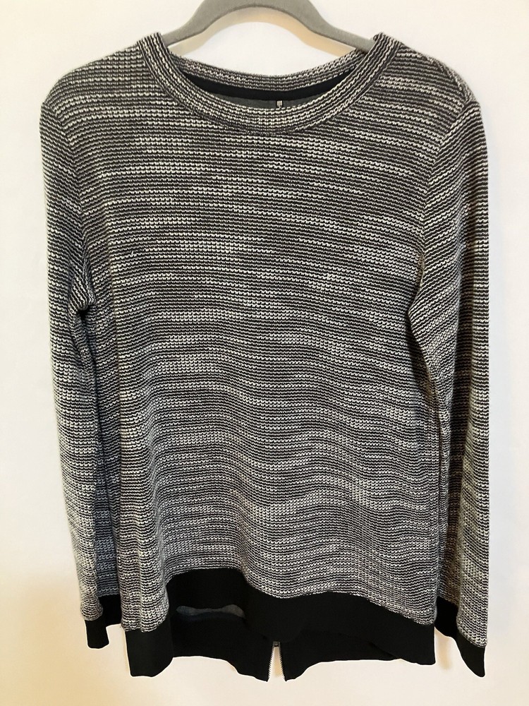 Lou & Grey Fuzzyweave Sweater Womens Medium Gray Back Zip Long Sleeves Casual