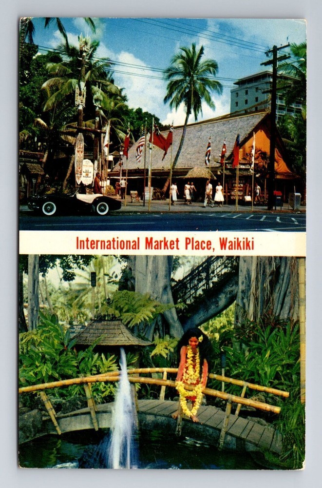 Waikiki HI-Hawaii, International Market Place, Antique, Vintage Postcard