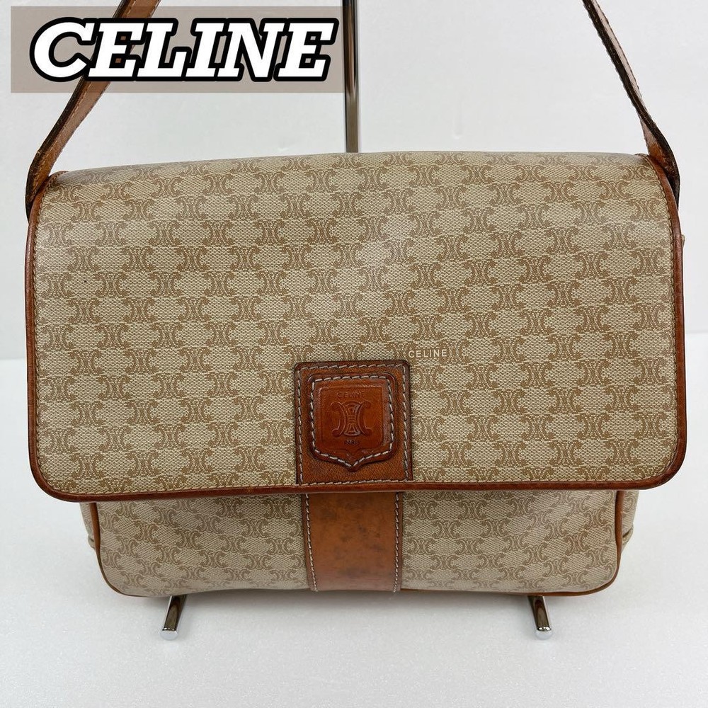 CELINE Vintage Macadam PVC Shoulder Bag in Brown