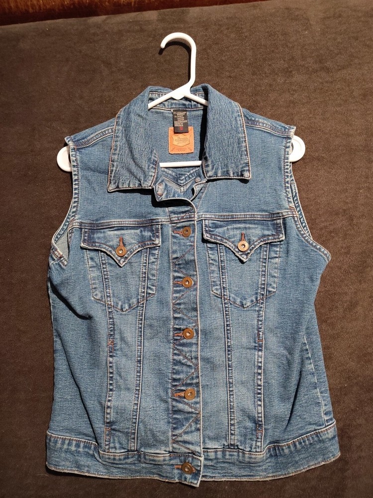 JAG Western Glove Works Denim Jean Vest Womens M Blue Button Front Sleeveless