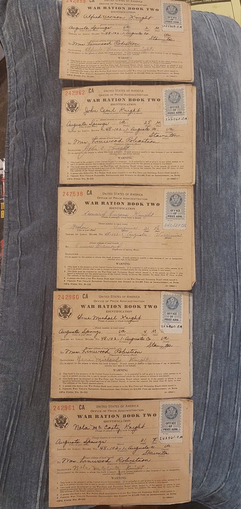 Lot of 5 World War II Ration Book Two Office Of Price Administration Stamps