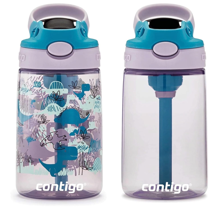 Contigo Kids Water Bottle 14oz 2-Pack - Dino & Juniper Taro | Spill Proof Straw