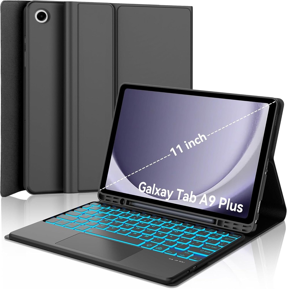 for Samsung Galaxy Tab A9 Plus Case with Keyboard 11 inch, Smart Black