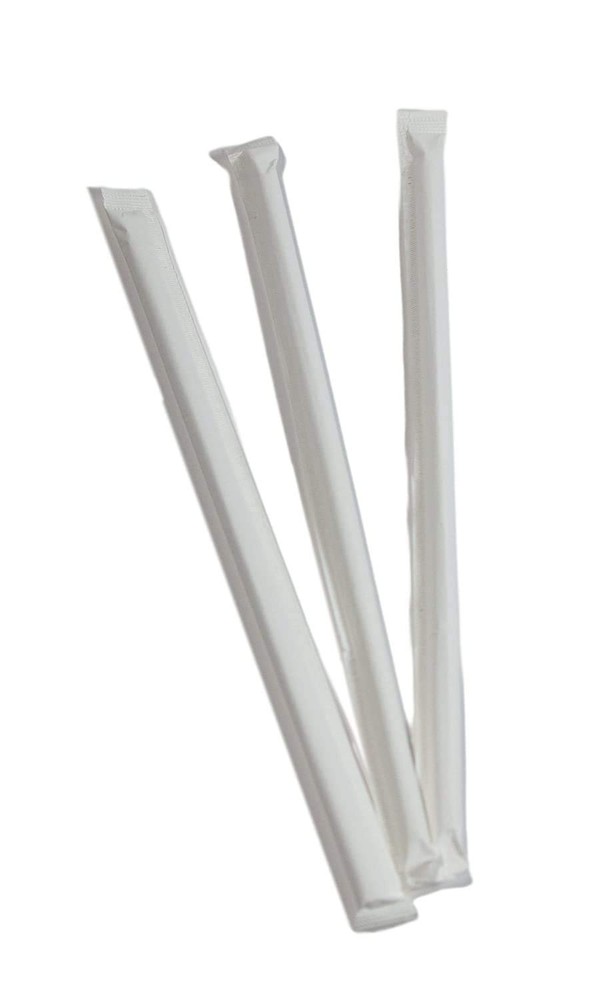 Paper Wrapped Clear Giant Plastic Drinking Straws. Thickness is .3mm and Leng...