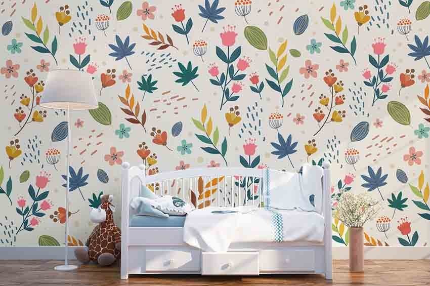 3D Flowers Leaves Watercolor Pattern Wall Murals Wallpaper Murals Wall Sticker